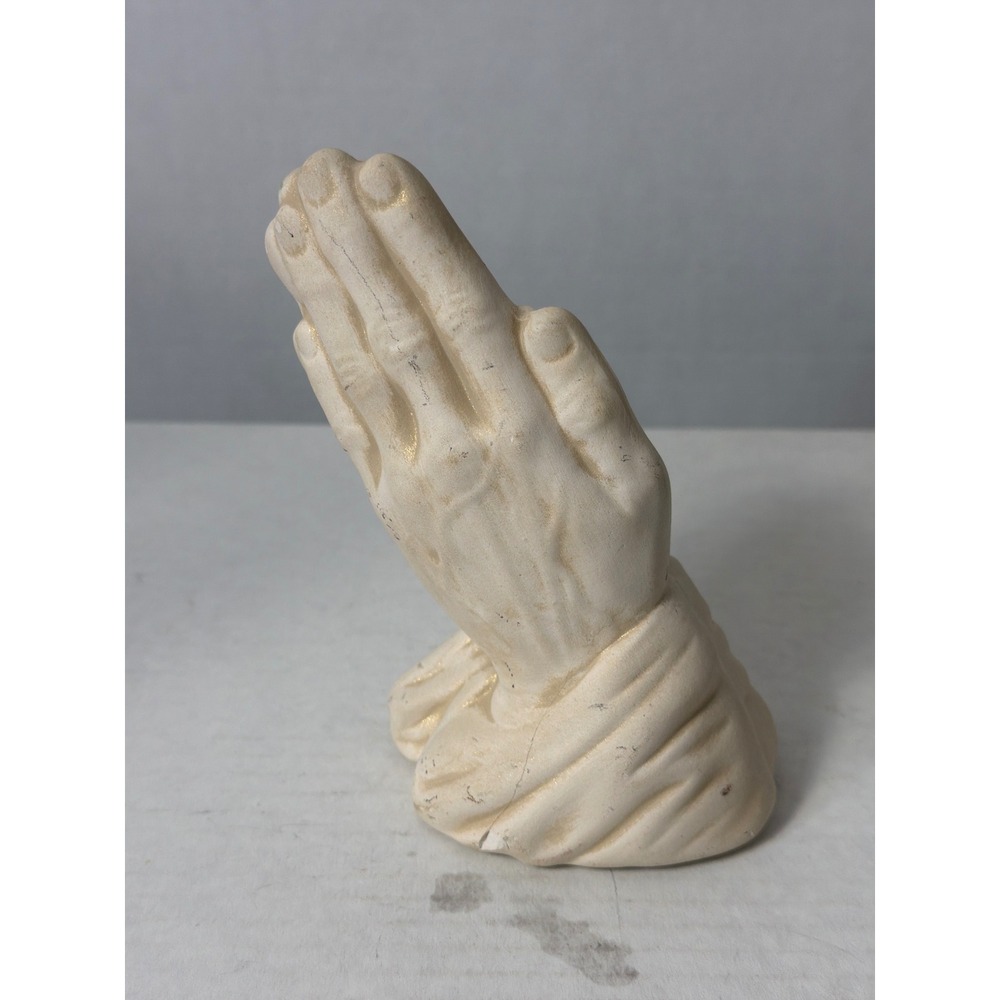 Vintage Ceramic Praying Hands Figurine Ivory Gold Accents Religious Decor